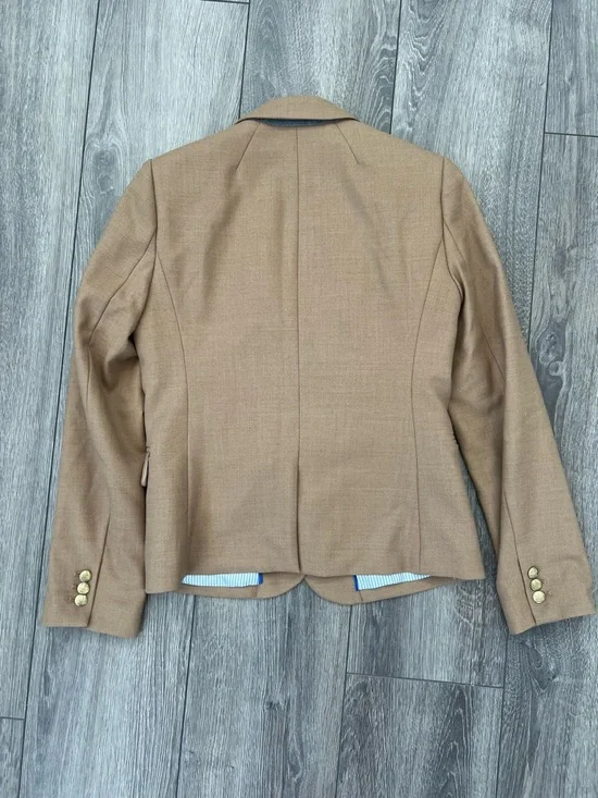 J. Crew Tan Wool-Blend Tailored Blazer with Gold Buttons Blue Striped Lining 6 - Picture 8 of 9